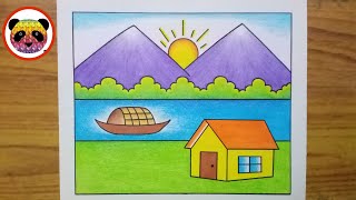 Scenery Drawing  Simple Landscape Scenery Drawing  How to Draw Beautiful Landscape Scenery Easy [upl. by Anirbed]