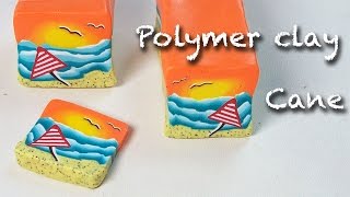 Diy how to make seascape cane  polymer clay necklace tutorial [upl. by Esra170]