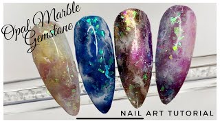 Opal Quartz Nails using Flakes Foils and Blooming Gel  Marble Nail Design  Precious Gemstone Art [upl. by Gniw226]