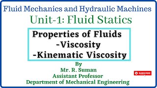 Unit1 Fluid Statics  Viscosity and Kinematic Viscosity  Fluid Mechanics and Hydraulic Machines [upl. by Cully]