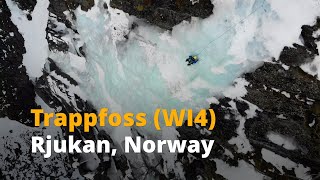 Trappfoss WI4 multipitch ice climbing in Rjukan DroneGoPro footage [upl. by Slaughter330]