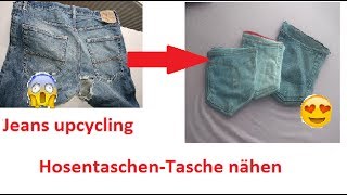 DIY Jeanstasche Tasche nähen aus Hosentasche Jeans upcycling [upl. by Airak]