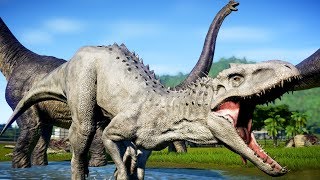 2 Indominus Rex vs 7 Brachiosaurus amp 2 Giganotosaurus  Jurassic World Evolution Dinosaurs Fighting [upl. by Reivilo]