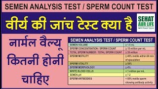 वीर्य की जांच टेस्ट क्या है नार्मल वैल्यू कितनी होनी चाहिए Semen Analysis Sperm Count [upl. by Trebo503]