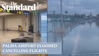 Palma airport flooded dramatic video captures Mallorcas airport hit by floods [upl. by Alacim]