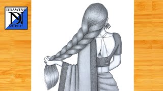 How to draw Girl backside Braided Hairstyle  Pencil sketch for beginner  Hairstyle drawing [upl. by Aneehc]