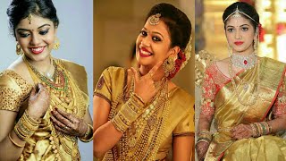 BEAUTIFUL GOLDEN COLOR PATTU SAREES COLLECTION  WEDDING SAREE IDEAS [upl. by Janeta]