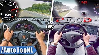 Tesla Model X P100D 2019 vs 2019 Porsche Cayenne Turbo ACCELERATION amp AUTOBAHN POV by AutoTopNL [upl. by Anirbaz169]