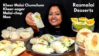 Eating 🤤 Indian Desserts  Malai Chop Malai Chumchum Rasmalai Moa  Sweets Mukbang ASMR [upl. by Foley]