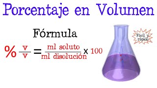 💥Calcular porcentaje en Volumen vv de una disolución⚗️ Fácil y Rápido  QUÍMICA [upl. by Nnaylrebmik606]