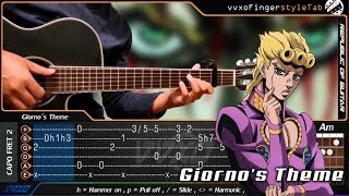 Giornos Theme  JoJos Bizarre Adventure Golden Wind  Fingerstyle Guitar Cover  TABS Tutorial [upl. by Also]