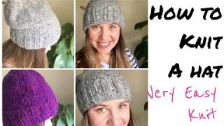 HOW TO KNIT A HATBEANIE beginner knitting  TeoMakes [upl. by Irbmac567]