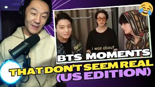 DJ REACTION to KPOP  BTS MOMENTS THAT DONT SEEM REAL THE US EDITION [upl. by Ruford504]