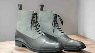 Handmade Ankle High Grey Boots Two Tone Grey Suede amp Leather Boots Men Lace up Leather Boots [upl. by Haggai]