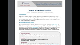 Building an Investment Portfolio  Wharton Global High School Investment Competition Lesson [upl. by Selrac]