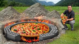 I Cooked a Huge Pizza Underground in the Wild Mountains Homemade Sausage Pizza Recipe [upl. by Eneryt]