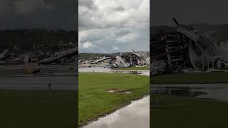 Omaha Nebraska tornado damage April 2024 at Eppley Airfield [upl. by Acinnej966]