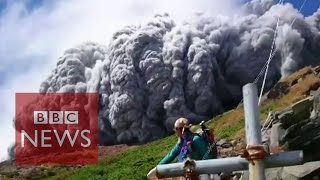 Video Japan volcano shoots rock amp ash on Mount Ontake  BBC News [upl. by Wolenik]