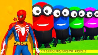 GTA 5 Epic Ragdolls  RED SPIDERMAN VS RED MINION VS GREEN MINION Euphoria PhysicsFunny Fails [upl. by Sueaddaht]