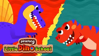 Spinosaurus vs Tyrannosaurus Rex  Dinosaur Cartoon  Dinosaur Musical  Pinkfong Little Dino School [upl. by Nwad154]