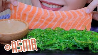 ASMR RAW SALMON WITH MIXED SEAWEED  SAVAGE EATING SOUNDS  LINHASMR [upl. by Nesnej]