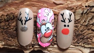 Reindeer nail art design tutorial 2023 [upl. by Suinotna88]