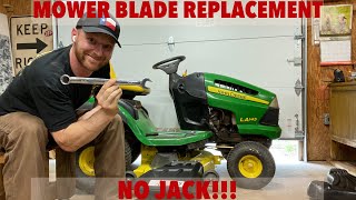 John Deere Mower Blades Replacement WITHOUT A JACK [upl. by Bromley882]