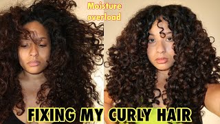 HOW I FIXED MY MOISTURE OVERLOAD  CURLY HAIR ROUTINE TO REPAIR THE CURLS [upl. by Amehr]