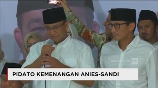 Pidato Kemenangan Anies  Sandi Usai Unggul di Quick Count Pilkada DKI [upl. by Yecniuq]