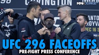 UFC 296 Press Conference Faceoffs Two Title Fights Wonderboy vs Rakhmonov More [upl. by Ardnasella]