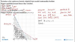 Tentukan nilai optimum bentuk objektif dari model matematika berikut Sistem pertidaksamaan linea [upl. by Halie]