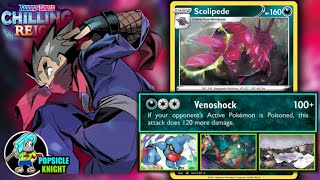 SCOLIPEDE increases attack with Poison Deck Profile amp PTCGO Gameplay Pokemon CHILLING REIGN [upl. by Ethban633]