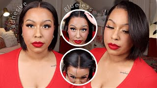 ONLY 100  YAKI BLUNT CUT HUMAN HAIR BOB WIG  GLUELESS OR ADHESIVE  FT MYFIRSTWIG [upl. by Ryun]