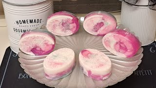 The POUR and UNMOLDING of White Chocolate Covered Strawberries  Melt and Pour soap bars [upl. by Nolaf277]