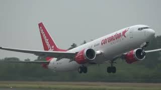 Corendon Airlines B737 MAX8 Takeoff Groningen Airport Eelde [upl. by Tanny]