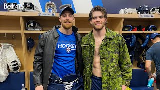 Laurent Brossoit and shirtless Adam Lowry earn Jackets [upl. by Auqinehs]