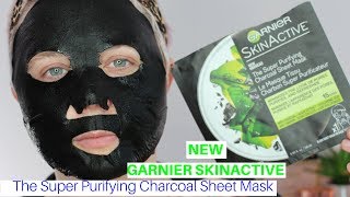 NEW Garnier SkinActive The Super Purifying Charcoal Sheet Mask  Nicole Chantell [upl. by Hakkeber]