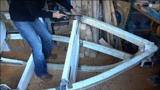 Experimental Boat Building Part 4 Fiberglassing the Frame with woven roving and resin [upl. by Ayokahs]