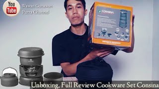 Unboxing Full Review indonesia Cook Ware Set Consina dan Perbandingan dengan Trangia 274 UL [upl. by Ayekan]