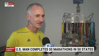 Man completes 50 marathons in all US states [upl. by Anilehcim640]