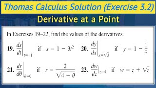 Derivative at a point urdu hindi  Thomas calculus solution exercise 32 Q19 to Q22  Lec 16 [upl. by Limaj]