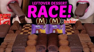 ASMR LEFTOVER DESSERT RACE KINDER CHOCOLATE CAKES MILKA CHOCO COW MALTESERS MINI DOVE MAGNUM [upl. by Jevon]