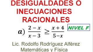 NIVEL 1F DESIGUALDADES O INECUACIONES RACIONALES Método Gráfico y de Casos [upl. by Rehpotsirh494]