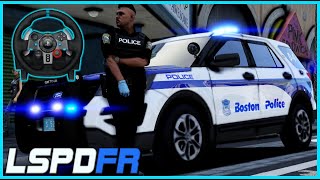 GTA5 LSPDFR PLAYING WITH STEERING WHEEL BOSTON CITY PARTOL [upl. by Ayanad738]