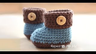 Crochet Cuffed Baby Booties Rounds 17 [upl. by Sokram375]