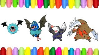 Pokemon coloring pages  Woobat Swoobat Drilbur and Excadrill [upl. by Oyek743]