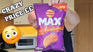 Why so EXPENSIVE New Walkers MAX Extra Flamin Hot Crisps Review [upl. by Grimes190]