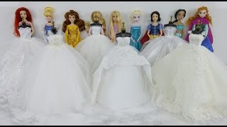 Disney Princess Belle Snow white Ariel Elsa Jasmine Cinderella Barbie Wedding Dresses [upl. by Mazur]