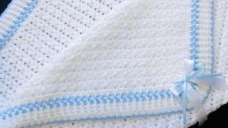 Manta para bebé a crochet paso a paso con punto frijol FÁCIL y RÁPIDO DE TEJER  Crochet for Baby [upl. by Norreht]