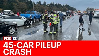 45 drivers crash in Kent I5 shuts down  FOX 13 Seattle [upl. by Johna]